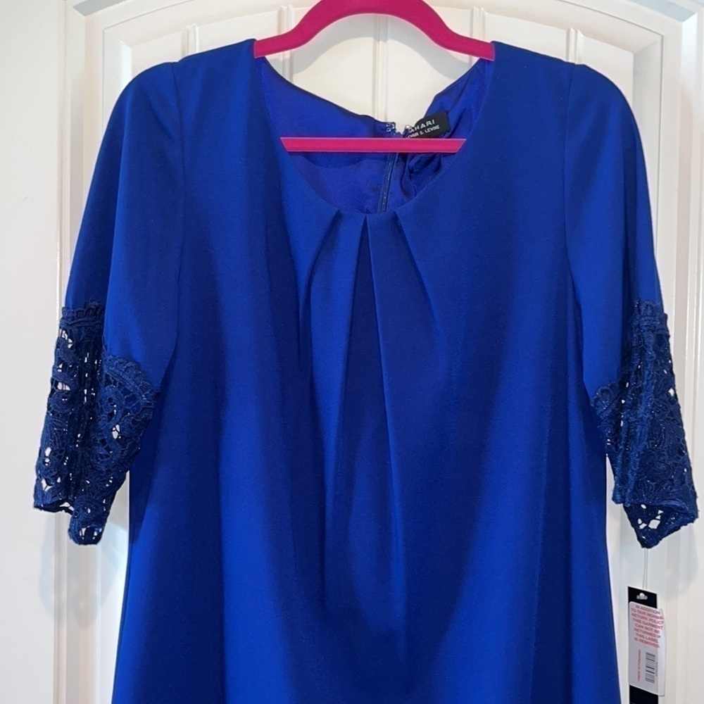Beautiful lapis blue Tahari ASL dress lace details size 10 NWT - Picture 2 of 10